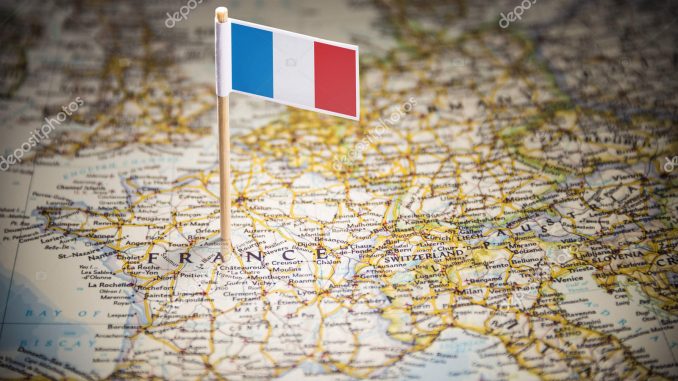 France marked with a flag on the map.